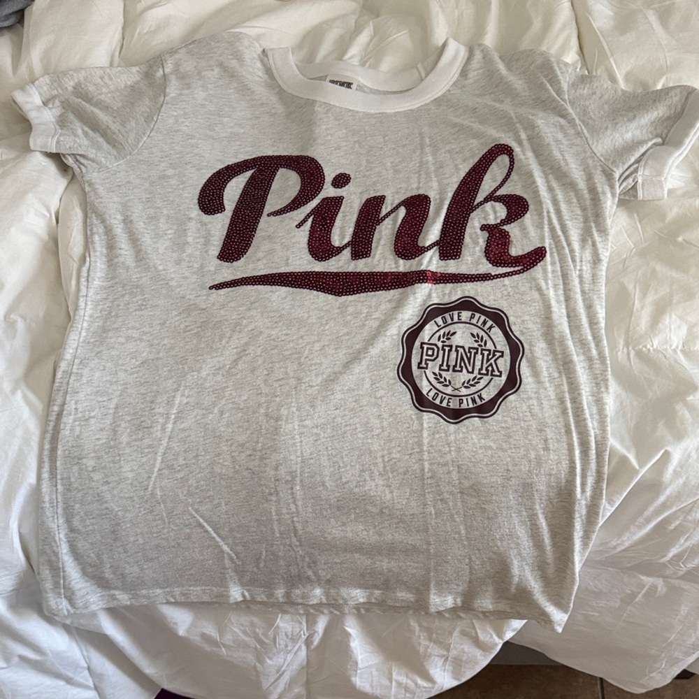 Gray T-Shirt with Pink Logo